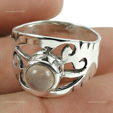 Heart Chakra Rose Quartz Stone 925 Sterling Silver Artisan Cocktail Ring Size 8