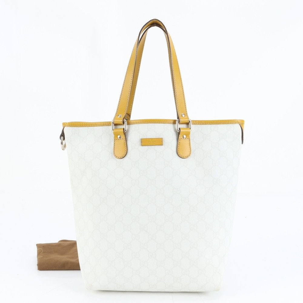 Gucci GG Supreme Leather Tote Bag White Yellow A4 Shoulder Women's Authentic