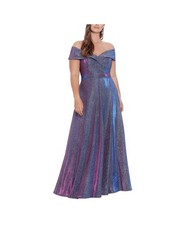 XSCAPE Womens Drapey Evening Maxi Dress, Metallic, Plus Size, 18W