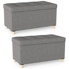 2PCS 30” Storage Ottoman Bench w/Tray Rubber Wood Legs for Small Space Entryway