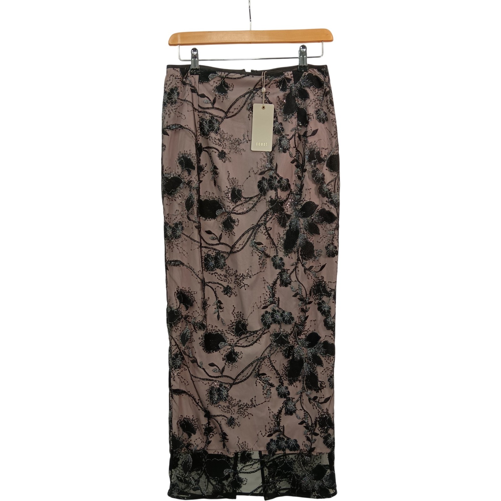 Coast Lace Pencil Skirt Women's UK 8 Black Sequin Embellished Tags Preloved