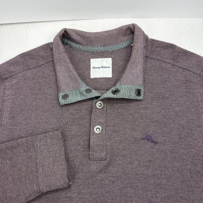 Tommy Bahama Mens Cold Springs Mock-Collar Henley Sweater Purple Rumberry XL