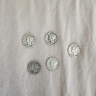 Lot of 5 Mercury Dimes 1916 to 1945 Mixed 90% Silver Coins -