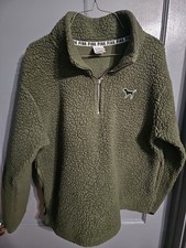 Victoria s Secret PINK Sherpa Fleece Quarter-Zip Pullover Olive Green Size M