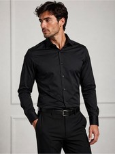 DKNY Y2K Black Slim Fit Dress Shirt Men s 15.5 34/35 Button Front NWOT