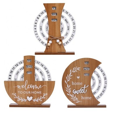 Perpetual Calendar Wooden Rotating Blocks Month Day Date Tabletop for Desk Dorm