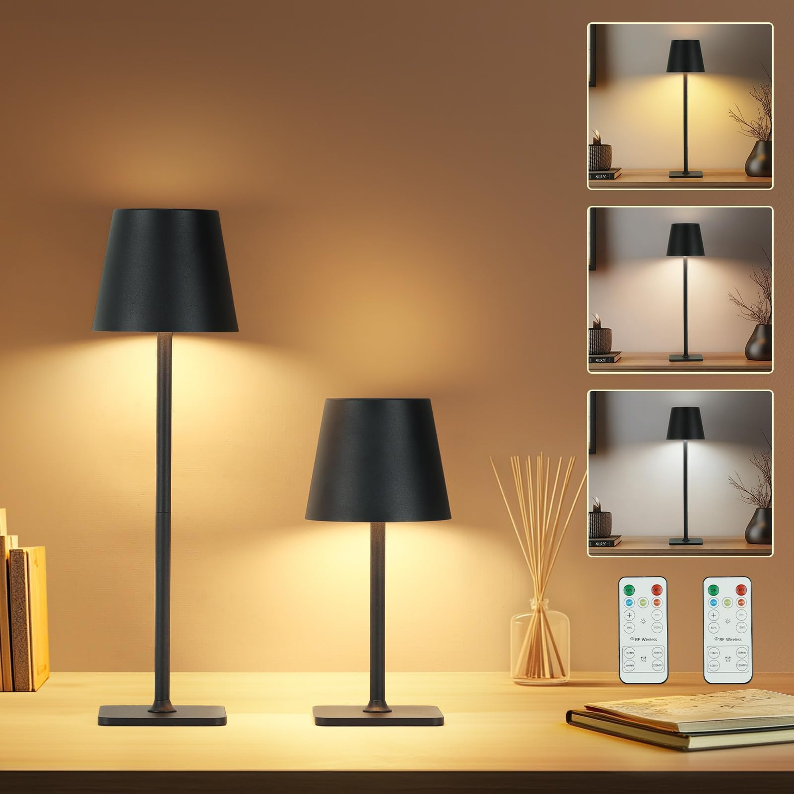 Rechargeable Cordless Table Lamp with Timer, 5200mAh Battery, 2-Pack