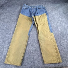 VTG 90s Wrangler Rugged Wear Briar Brush Guard Work Jeans Men 37x32 Blue Tan USA
