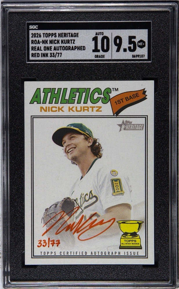 Topps 2026 Heritage Nick Kurtz ROA-NK Real One Auto Red Ink 33/77 SGC
