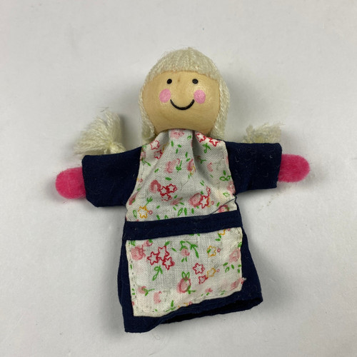 Vintage Wooden Cloth Girl Finger Puppet Handmade