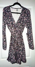 SO Black Floral Wrap Dress NWT Size L, Long Sleeve Ruffle Hem Belted