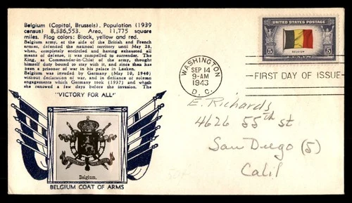 Mayfairstamps US FDC 1943 Washington DC Belgium coat of arms First Day Cover aax