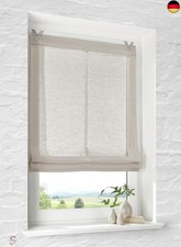 Raffrollo mit Ösen Brondy Taupe Natur halbtransparent Leinenoptik Raffgardine