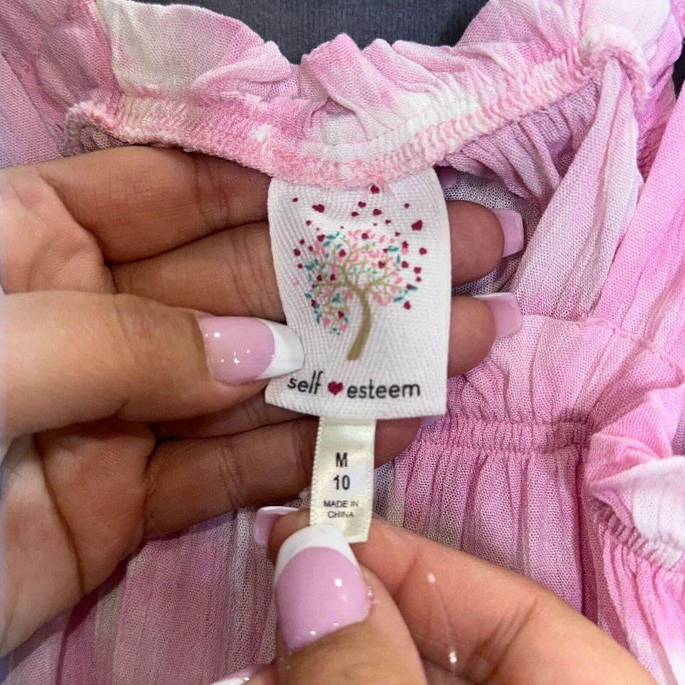 Self Esteem Girls Pink Tie Dye Ruffle Tank Top Size Medium 10 Square Neck Flowy - Image 4 of 4