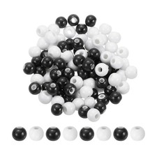 100Pcs 8mm Round Ceramic Porcelain Beads, Black/White