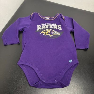 Baltimore Ravens NFL Team Apperal 6-12 M Baby Bodysuit Top 2-pack Gray Purple