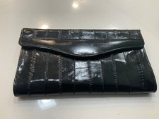 Black Genuine Eel Skin Clutch Wallet Organizer Multi-Pocket 7.5" x 4" Vintage
