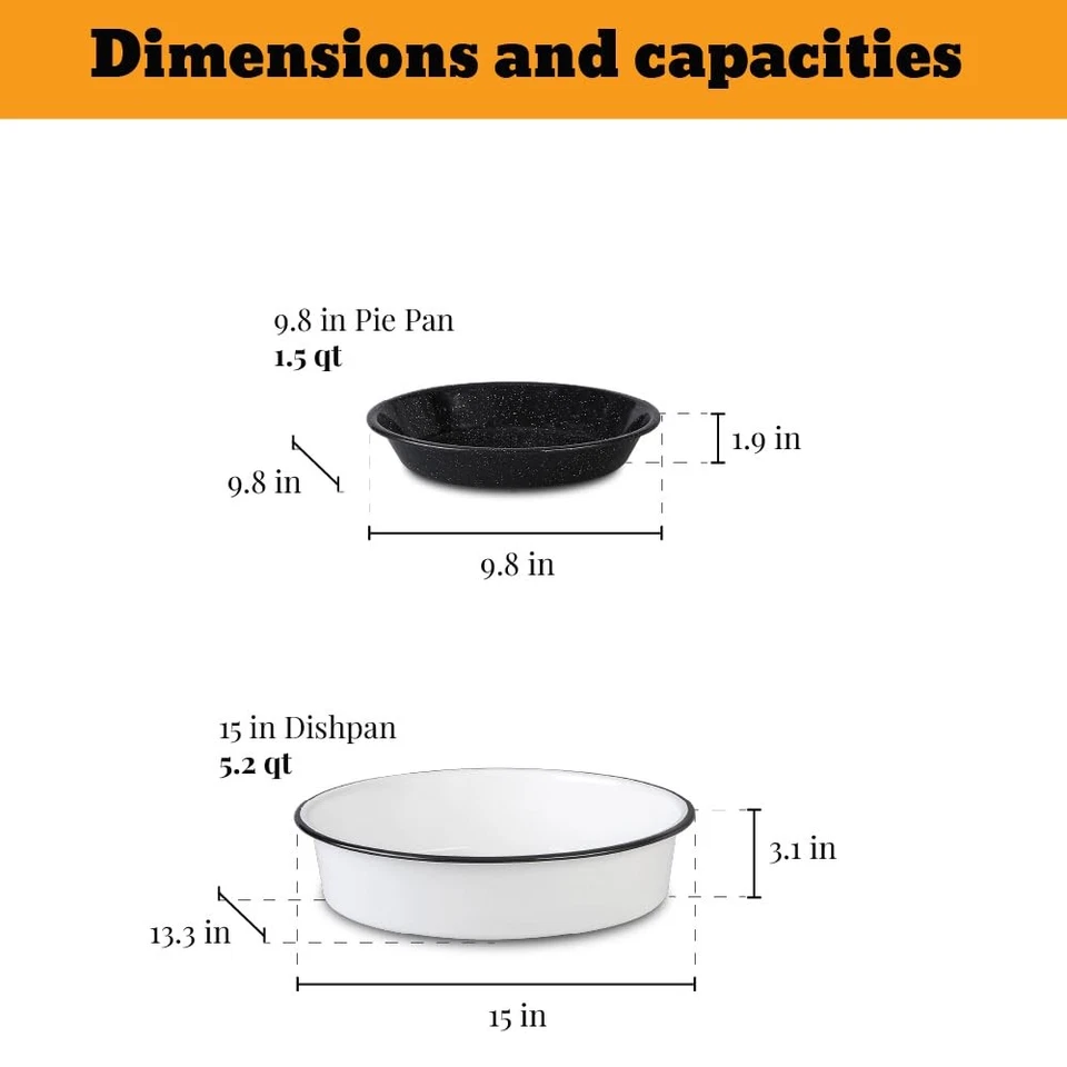 Stackable, Multi Use Bowls - Enameled Steel Dish Pan Set with Pie Pan - Versa... - Image 3 of 4