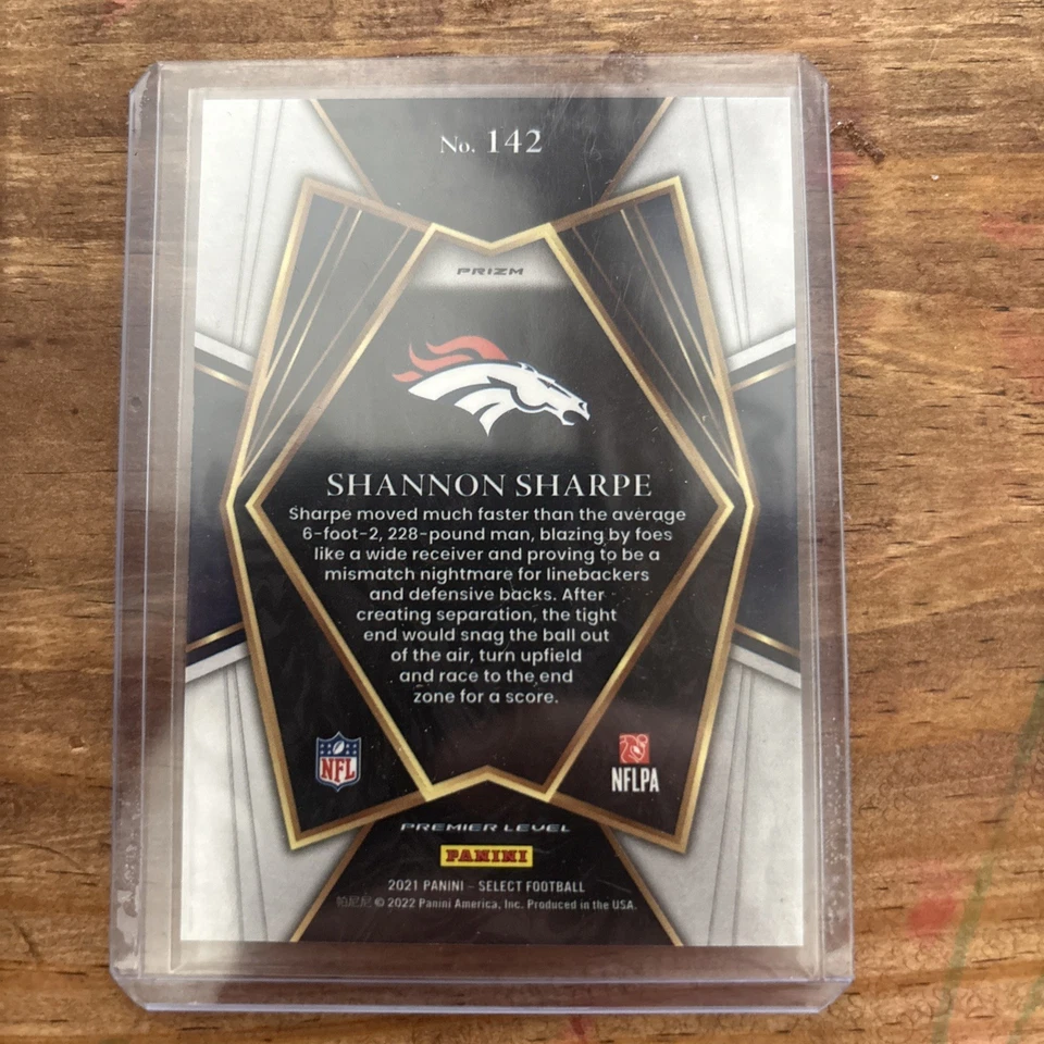 2021 Select Premier Level - Broncos Shannon Sharpe Zebra Prizm SP #142 - Image 2 of 2