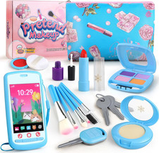 Pretend Makeup Kit for Kids 3-5, Blue Fake Makeup Set for Toddlers Girls, Play M