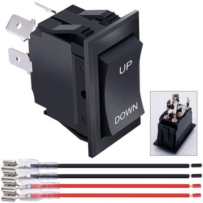 12V Reverse Polarity Rocker Switch, DPDT 20A Motor Control with Wires