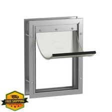 Hakuna Pets Aluminum Cat Dog Door Medium Silver Screen Door Wall Mount 2-Way ...