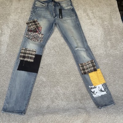 Nova Men's Patchwork Day Stacked Skinny Jeans Medium Wash Size 34x34 NWT