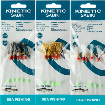 KINETIC Sabiki Drillings-Haken Heringsvorfach Haupt-Schnur 0,60mm Vorfächer Hakengr. 10