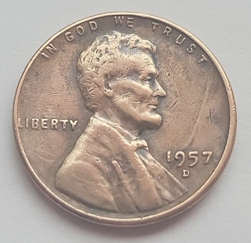 1957 D Lincoln Wheat Penny 1C BN One Cent Coin Circulated But Nice FREE SHI P774