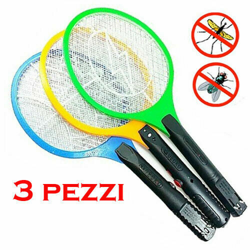 3 PEZZI RACCHETTA RICARICABILE FULMINA ZANZARE ANTIZANZARE E MOSCHE INSETTI LED - Foto 2 di 3