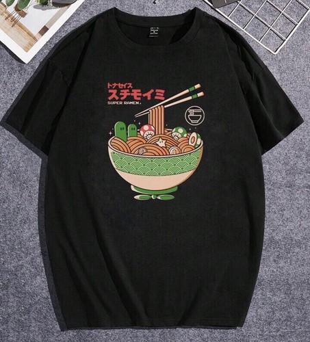 BNWT Super Mario Super Ramen Noodle Shirt Graphic Tee Japanese Small Gaming - Picture 2 of 5