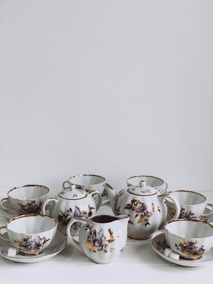 LFZ Lomonosov Porcelain Tea Set for 6 persons Vintage Soviet