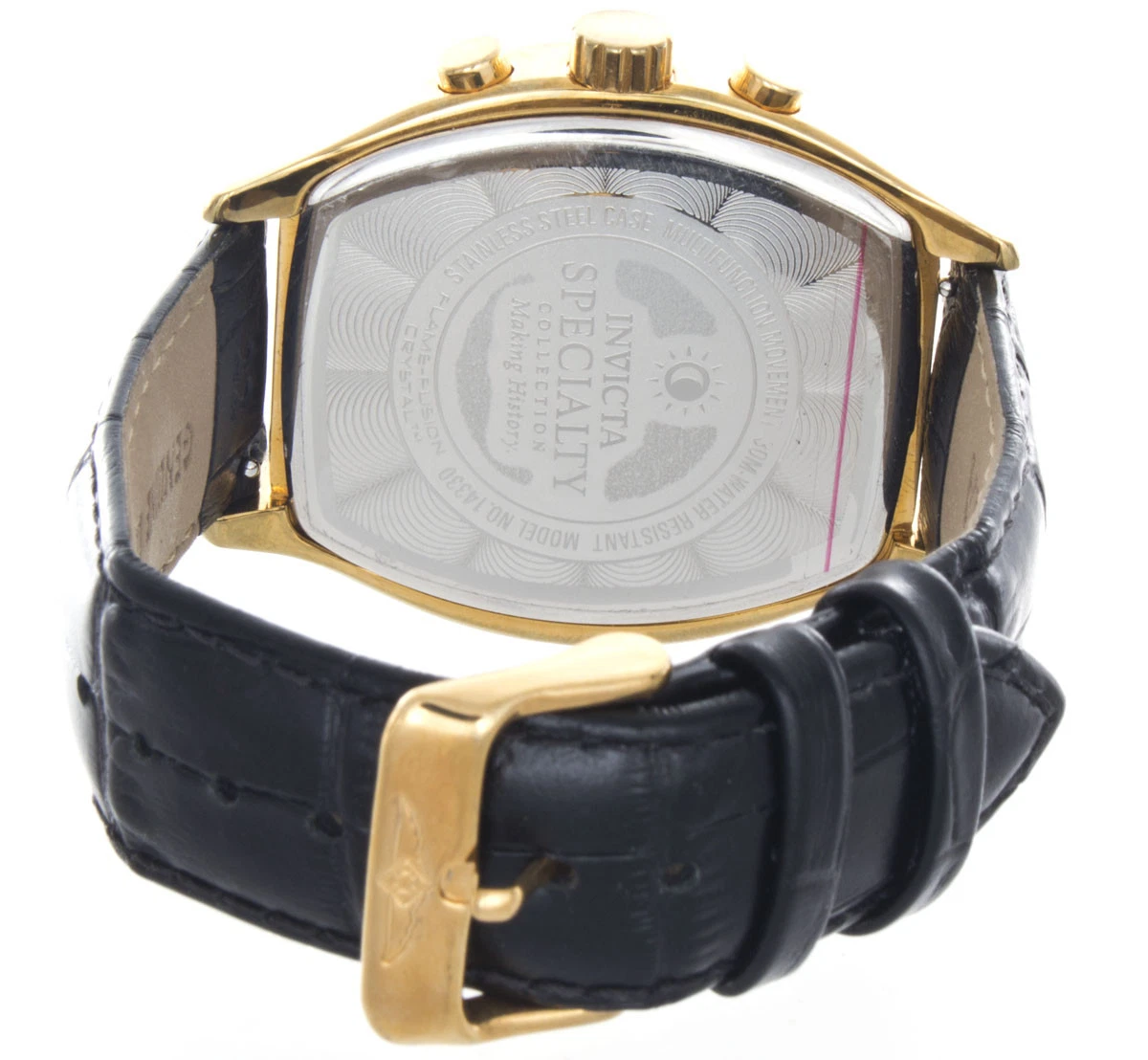 Invicta Men s Silver Dial Gold Case Black Leather Band Chronograph