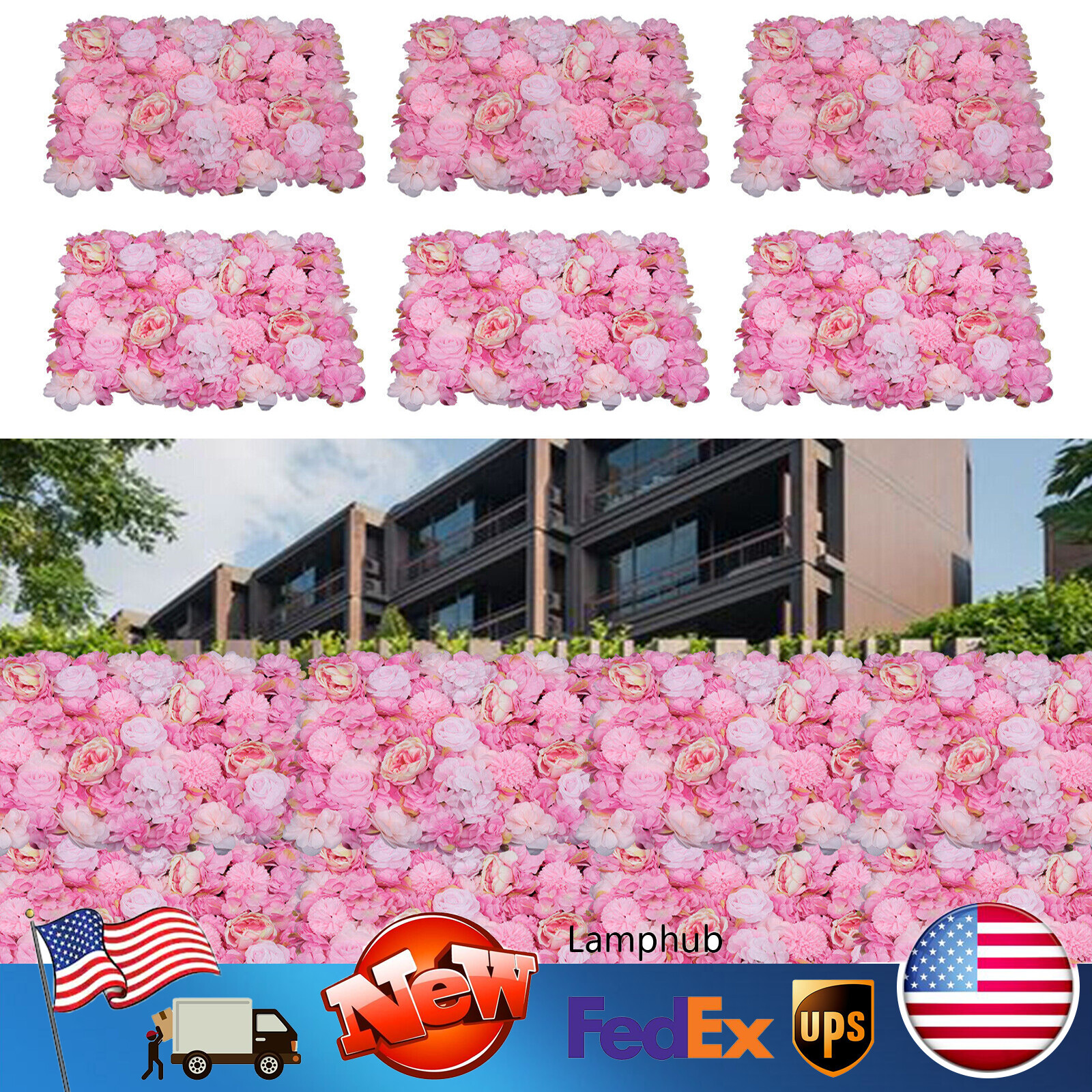 6X Artificial Silk Flower Wall Panel Wedding Party Floral Decor Venue Background