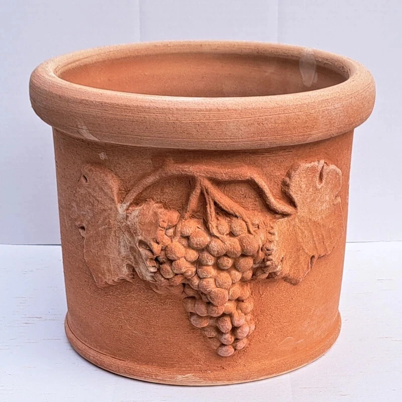 Vaso fioriera piante cilindro in Terracotta grappolo uva fatto a mano rest. gelo - Image 2 of 4
