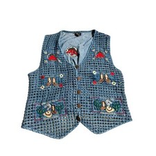 Vintage Denim Western Cowboy Embroidered Vest Large