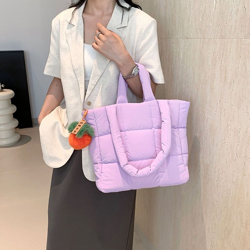 Solid Color Tote Bags Large Capacity Shoulder Bags Nine Square Grid