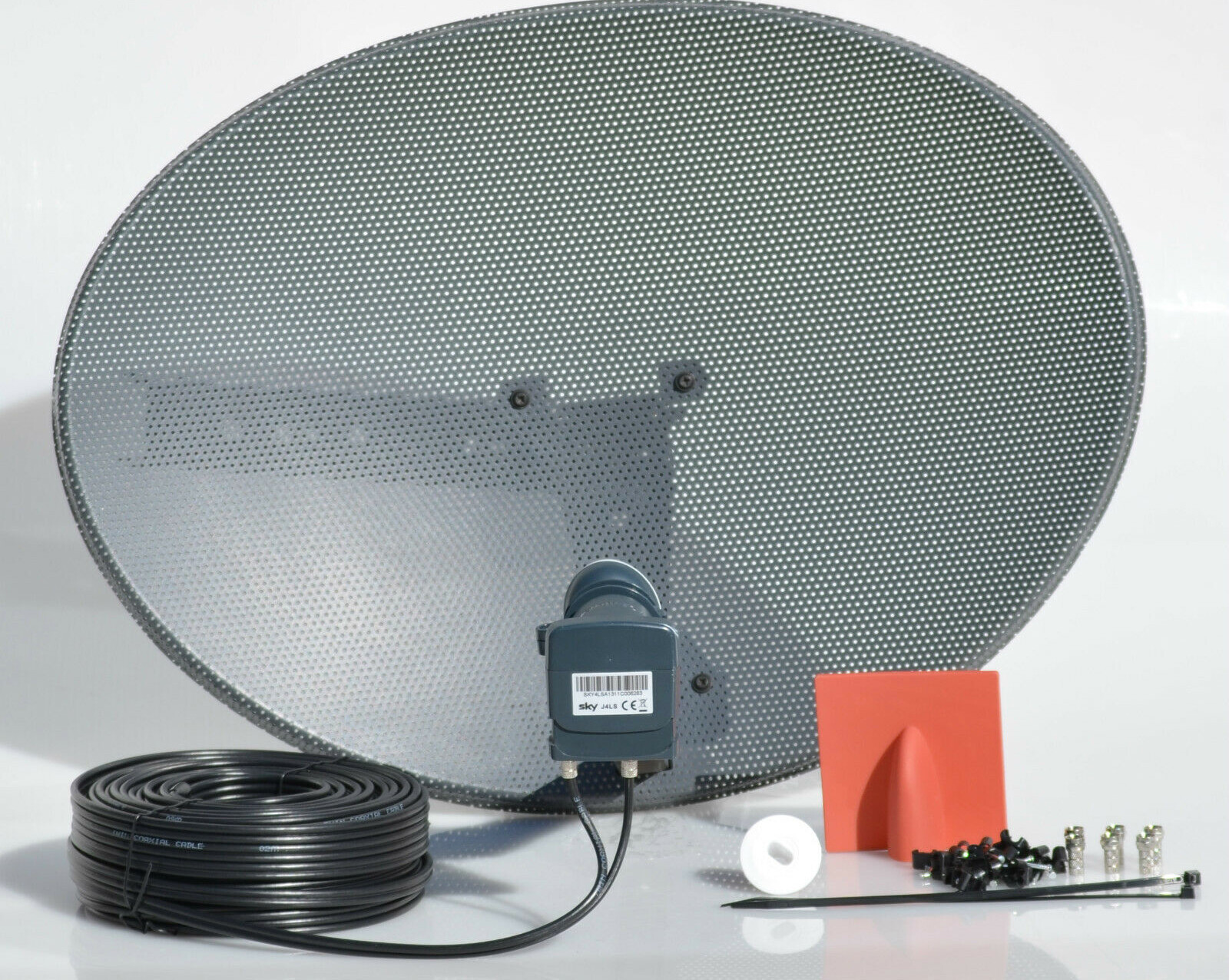 Satellite Dish & Quad Lnb + Complete 25M Black Twin  Kit For Sky HD & Freesat