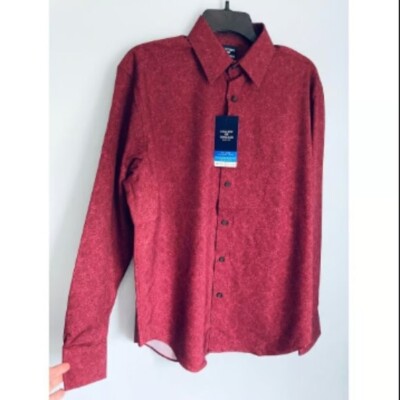 NWT * Society of Threads Men's Burgandy Red Paisley Long Sleeves Shirt Size M