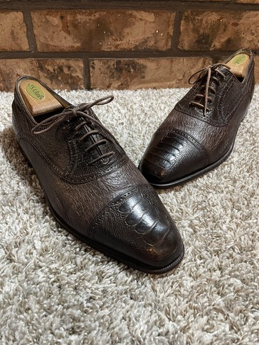 Moreschi ADRANO Peccary/Ostrich Leather Cap Toe OXFORD Size 11 Italy Dress Shoes - Picture 2 of 17