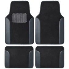 BDK Carpet Floor Mats Car Truck SUV, Gray Two-Tone Design with PU Leather Trim
