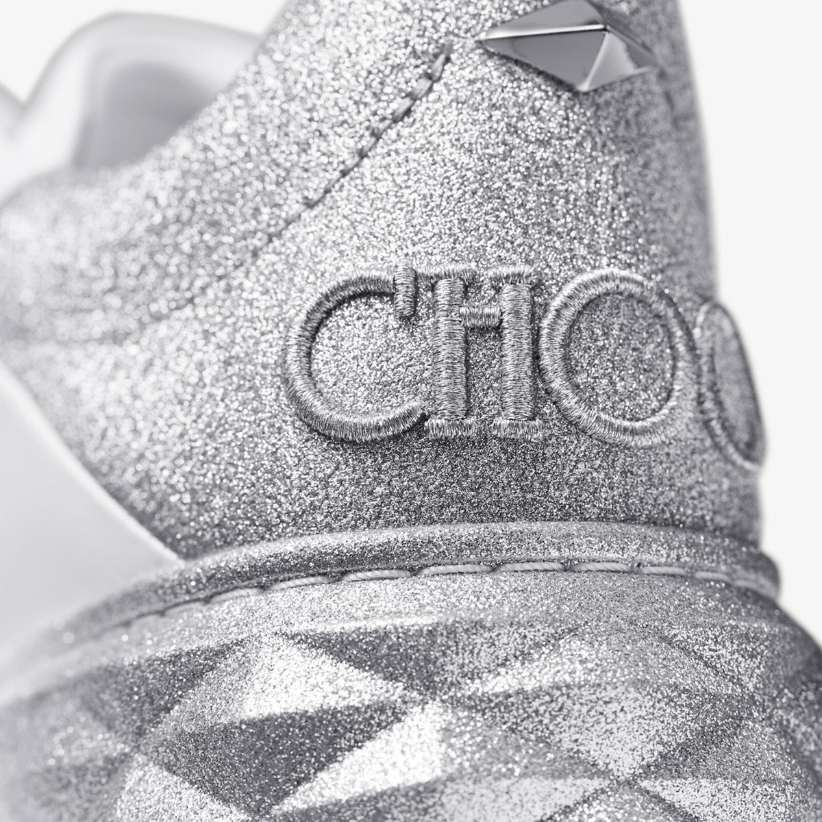 JIMMY CHOO Diamond Maxi F II $875 White/Silver Glitter