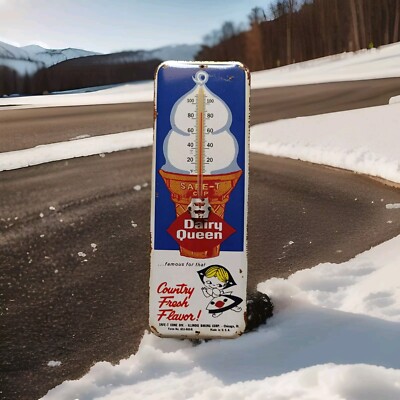 Vintage Dairy Queen cup Ice cream Thermometer Tin merchandise 1950 No Porcelain