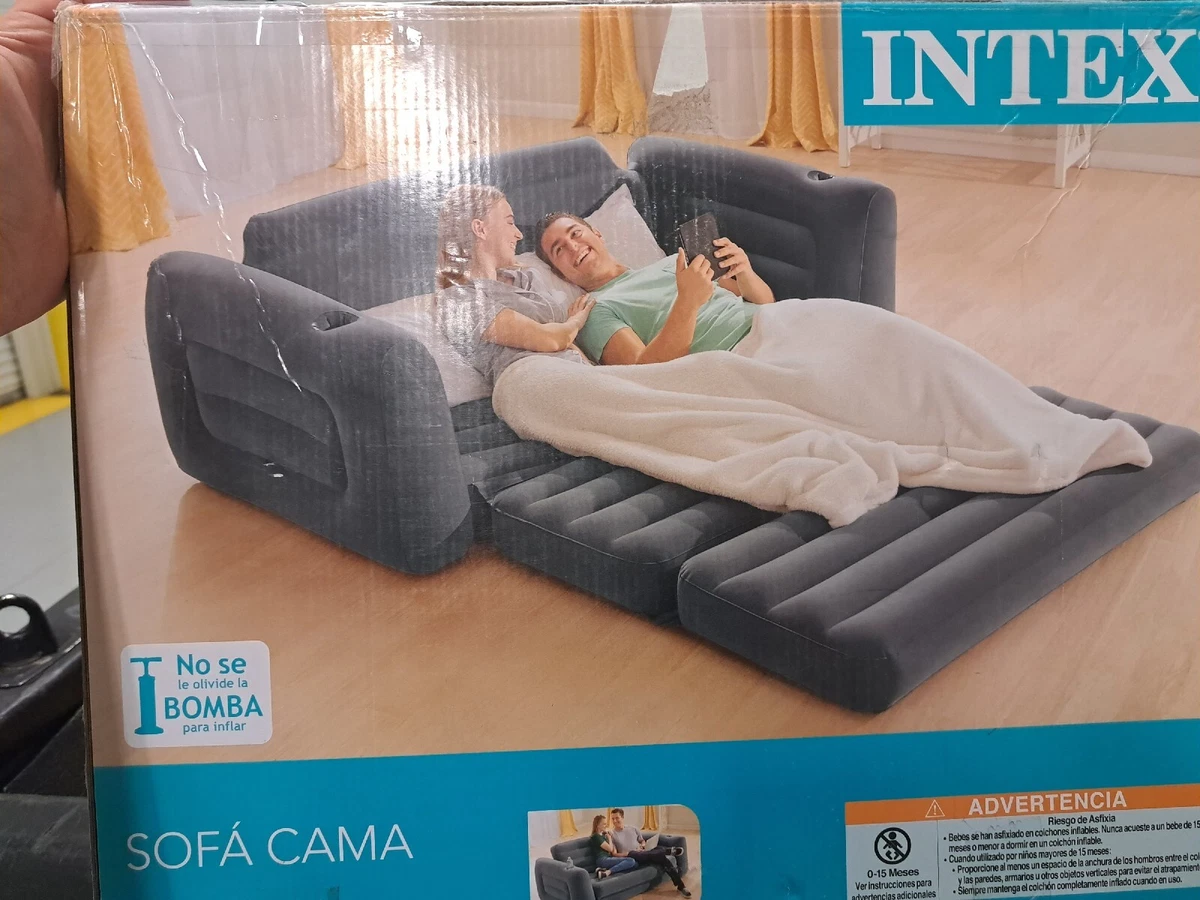 Intex Queen Size Inflatable Pull Out Sofa Bed Sleep Away Futon Couch Dark Gray