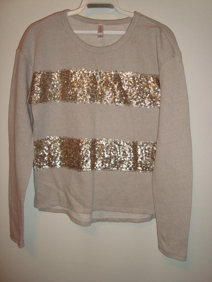 Sudadera Xhilaration Avena Beige Cuello Redondo Terry con Rayas de Lentejuelas Doradas XS Foto 2 de 4