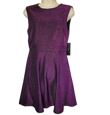 New Lulu s Into the Night Purple Skater Dress M Metallic Sparkle Flirty Cocktail