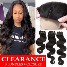 US 3 Bundles with 4 4 Lace Closure Brazilian Virgin Human Hair Weave Straight 8A