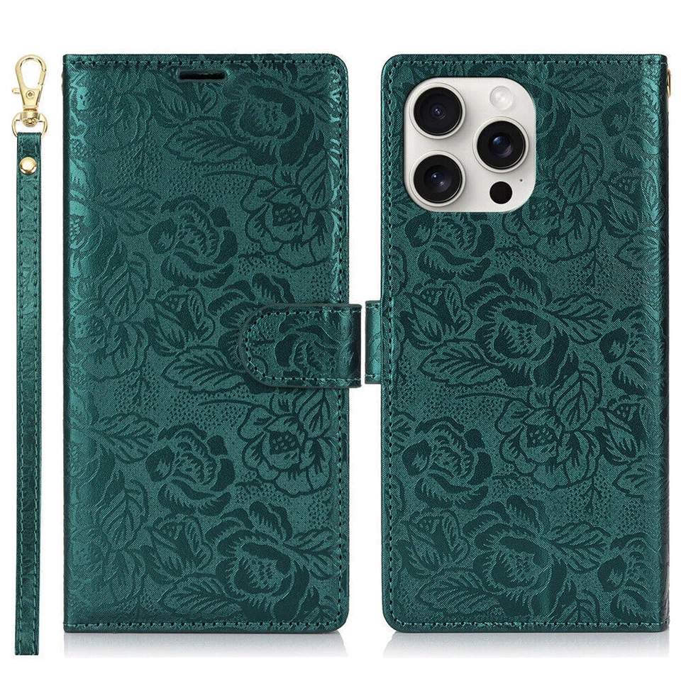 Flower Bling Wallet Phone Case For iPhone 16 15 14 13 12 11 Pro Max XR XS 8 7 SE - Image 3 of 4