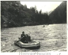 1981 Press Photo People River Rafting with Mountains in Background - noc33603