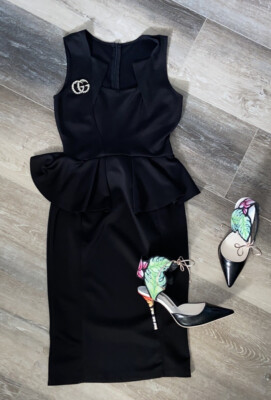 knee length dresses for ladies Zara Peplum Formal Dress: Black
